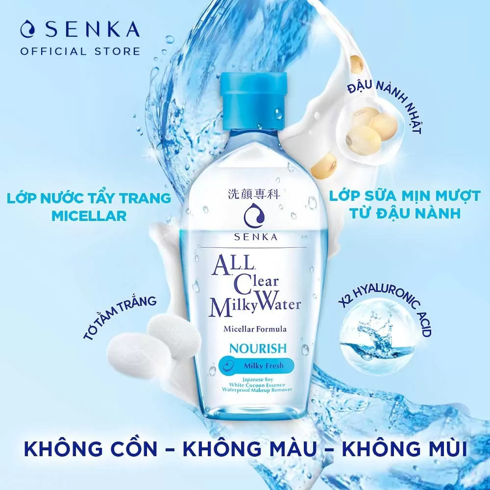 Nước Tẩy Trang Senka 2 Lớp Sạch Sâu Dịu Mát All Clear Milky Water Nourish 230ml