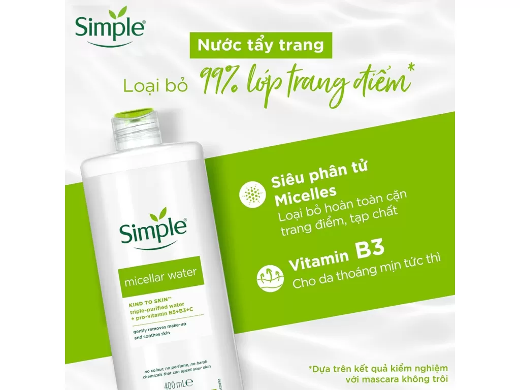 Nước Tẩy Trang Simple Làm Sạch Trang Điểm Vượt Trội 400ml