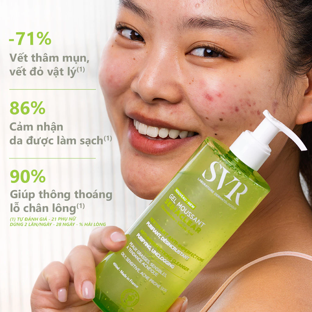 Gel rửa mặt cho da dầu mụn, không chứa xà phòng SVR Sebiaclear Gel Moussant 400ML