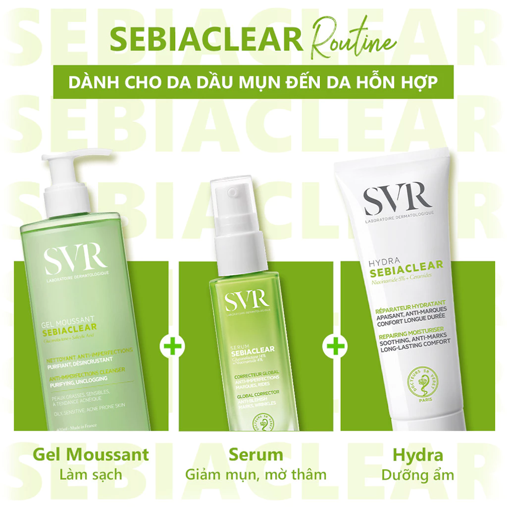 Gel rửa mặt cho da dầu mụn, không chứa xà phòng SVR Sebiaclear Gel Moussant 400ML