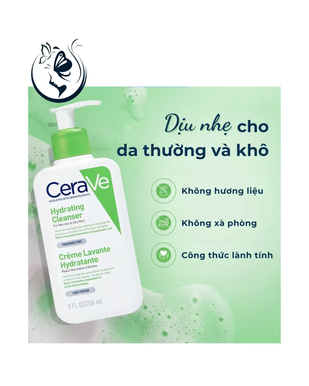 Sữa rửa mặt cho da thường và khô Cerave Hydrating Cleanser 236ml